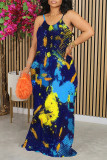 Colour Sexy Gradient Print Contrast U Neck Printed Dresses