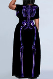 Black And White Halloween Outfit Graphcis Print O Neck Short Sleeve Plus Size Straignt Loose T Shirt Maxi Dresses