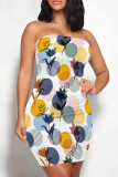 Multicolor Sexy Geometric Print Contrast Strapless Printed Dresses