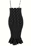 Yellow Sexy Polka Dot Patchwork Backless Spaghetti Strap Sling Plus Size Dresses