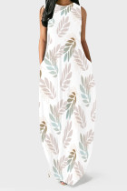 White Casual Floral Print Pocket O Neck Printed Dresses