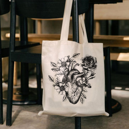 White HEART ROSE PRINTED BAG