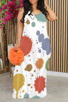 White Sexy Gradient Print Contrast U Neck Printed Dresses