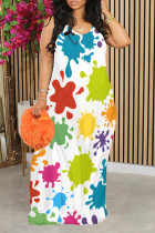 Colour Sexy Gradient Print Contrast U Neck Printed Dresses