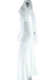 White Sexy Solid Color Hollow Out Patchwork Backless Oblique Collar Sleeveless Two Pieces