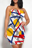 Multicolor Sexy Geometric Print Contrast Strapless Printed Dresses