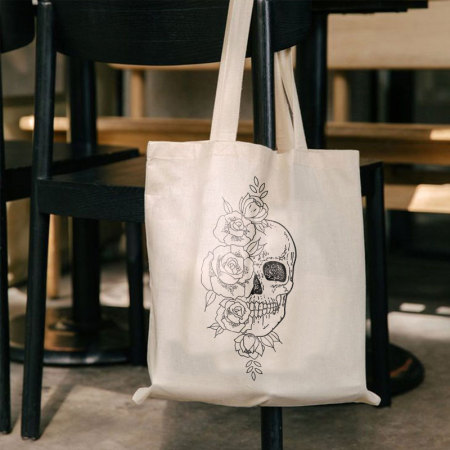 White SKULL ROSES PRINTED BAG