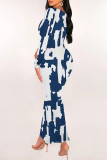 Black Casual Geometric Print Snakeskin Print Contrast O Neck One Step Skirt Dresses