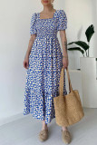 Blue Elegant Print Patchwork Square Neck A Line Dresses