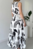 Black Elegant Print Patchwork O Neck Long Dresses