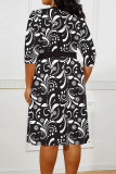 Colour Casual Boho Graphics Print V Neck Half Sleeve Lace Up With Belt Vacation Plus Size Midi Dresses