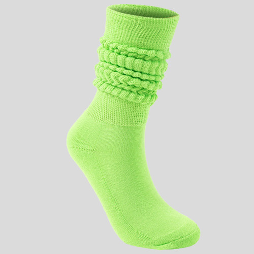 Fluorescent Green Daily Solid Color Patchwork Sock