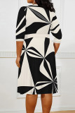 Colour Casual Boho Graphics Print V Neck Half Sleeve Lace Up With Belt Vacation Plus Size Midi Dresses