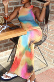 Colour Elegant Print Patchwork O Neck Long Dresses