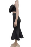 Yellow Sexy Solid Color Patchwork Backless Bow Decor Strapless Sleeveless Two Pieces