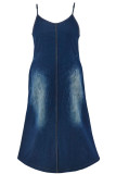 Light Blue Sexy Solid Color Patchwork Backless Spaghetti Strap Sling Plus Size Dresses