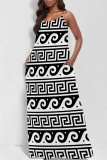 Brown Sexy Geometric Print Pocket Contrast V Neck Printed Dresses