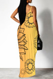 Cream White Sexy Floral Print Pocket Contrast V Neck Printed Dresses