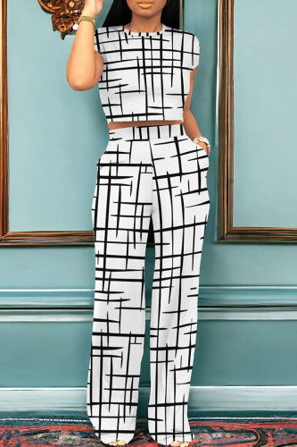 White Casual Stripe Pocket Patchwork O Neck Short Sleeve Two Pieces