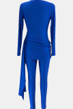 Black Casual Solid Color Patchwork Ruched V Neck Skinny Jumpsuits