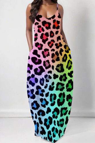 Multicolor Casual Leopard Print Pocket U Neck Printed Dresses