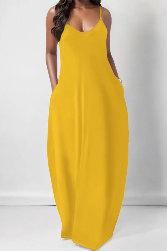 Yellow Casual Gradient Print Pocket Contrast U Neck Printed Dresses