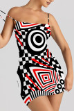 Green Sexy Geometric Print Cartoon Print Contrast Printed Dresses