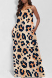 Leopard Print Sexy Floral Print Pocket V Neck Printed Dresses