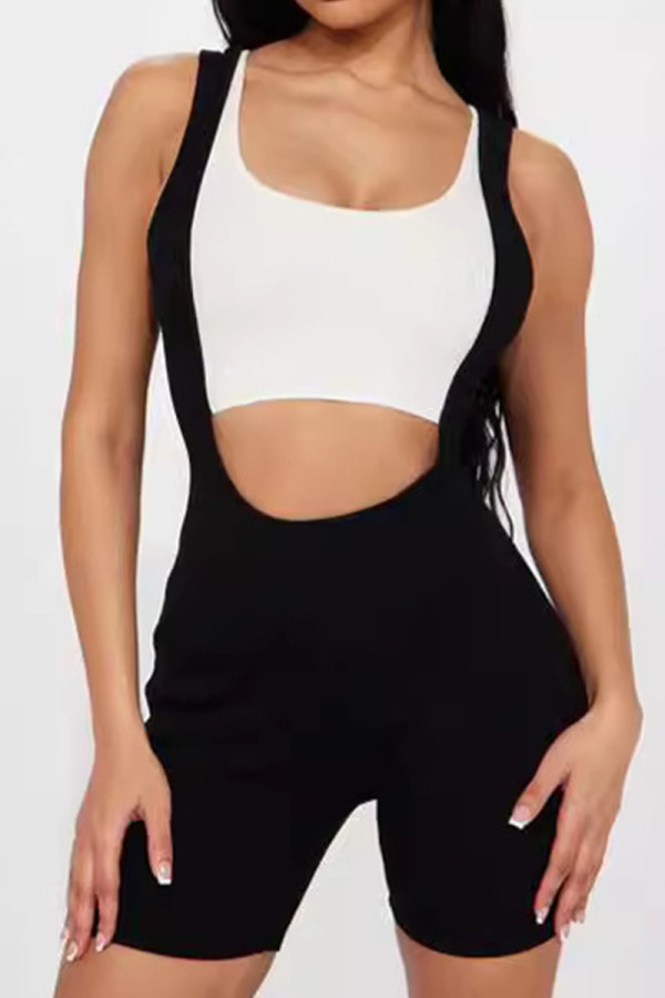 Black Sexy Hollow Out Patchwork Backless Contrast U Neck Skinny Rompers