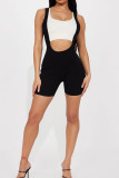 Black Sexy Hollow Out Patchwork Backless Contrast U Neck Skinny Rompers
