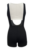 Black Sexy Hollow Out Patchwork Backless Contrast U Neck Skinny Rompers
