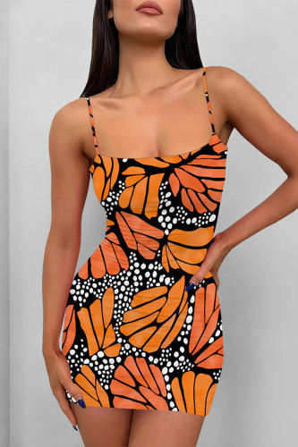 Orange Sexy Geometric Print Cartoon Print Contrast Printed Dresses