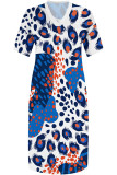 Pink Casual Flowers Print Pocket Contrast V Neck Printed Plus Size Dresses