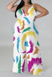 Multi-color Casual Floral Print Contrast V Neck Plus Size Jumpsuits(With a turban)