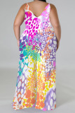 Multi-color Casual Floral Print Contrast V Neck Plus Size Jumpsuits(With a turban)