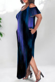 Multicolor Casual Print Pocket Patchwork Backless Slit Spaghetti Strap Straight Plus Size Dresses