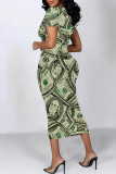 Black And White Casual Geometric Print Floral Print Contrast O Neck Printed Short Sleeve Dress