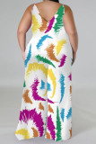 Multi-color Casual Floral Print Contrast V Neck Plus Size Jumpsuits(With a turban)