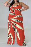 Multi-color Casual Floral Print Contrast V Neck Plus Size Jumpsuits(With a turban)