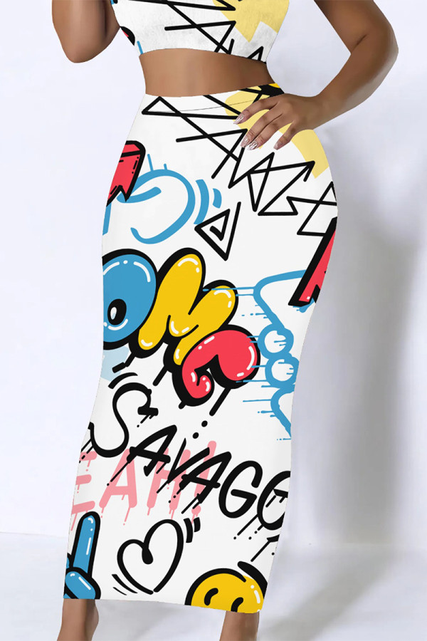 Multicolor Casual Graffiti Print Camouflage Print Contrast Regular High Waist Full Print Bottoms