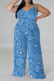 Multi-color Casual Floral Print Contrast V Neck Plus Size Jumpsuits(With a turban)