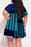 White Casual Geometric Print Flowers Splashed ink printing Contrast V Neck Printed Plus Size Dresses