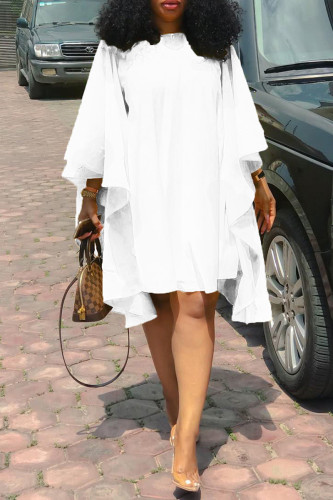 White Street Solid Color Patchwork Ruched O Neck Irregular Plus Size Dresses