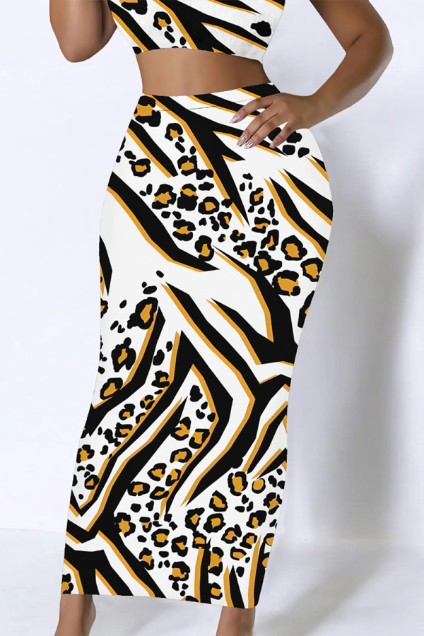 White Casual Colorblock Geometric Print Contrast Regular High Waist Full Print Bottoms