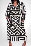 Colour Casual Print Pocket Patchwork V Neck Straight Plus Size Dresses