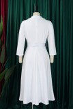 Blue Casual Solid Color With Belt Turndown Collar A Line Dresses