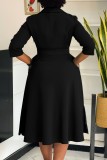 Blue Casual Solid Color With Belt Turndown Collar A Line Dresses