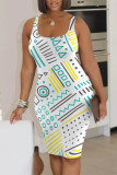 Black Sexy Geometric Print Tropical Print Contrast U Neck Printed Dresses