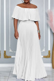 Earth Yellow Elegant Solid Color Patchwork Backless Pleated Off Shoulder Long Dresses