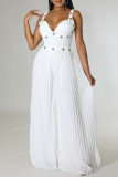 White Sexy Casual Solid Color Backless Zipper Spaghetti Strap Fitted Jumpsuits